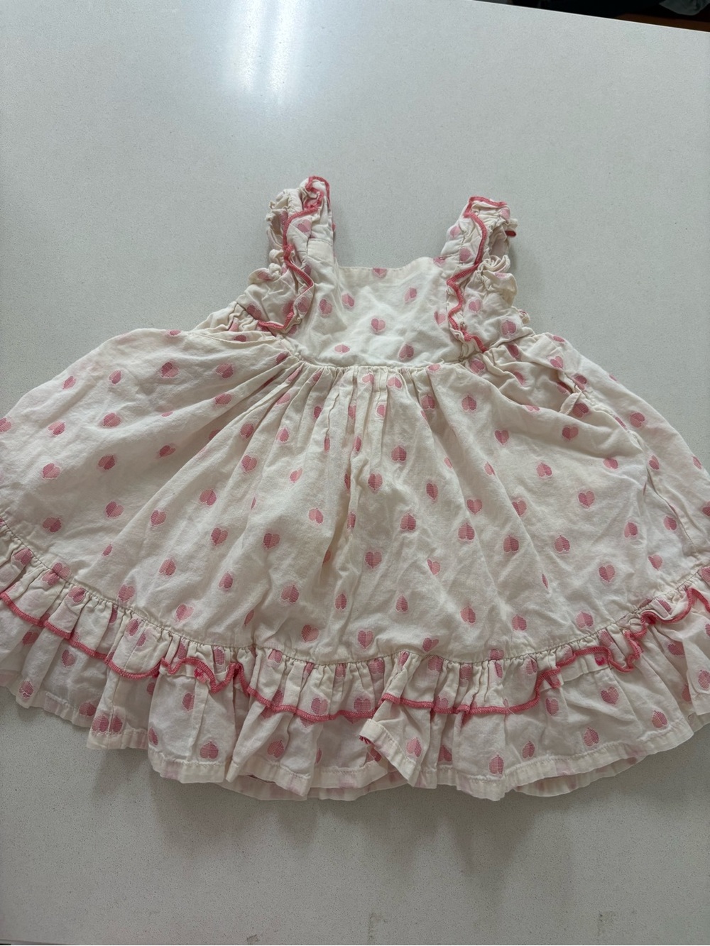 cupcakes & cashmere White Dress with Pink Heart Print and Ruffle Trim